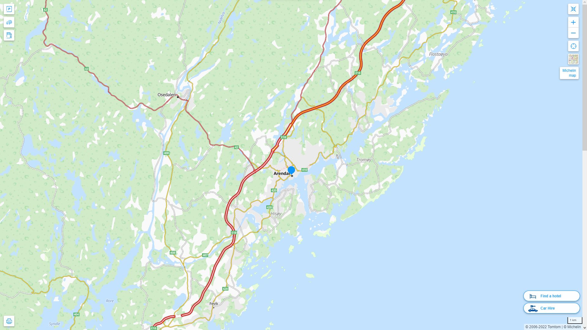 Arendal Highway and Road Map